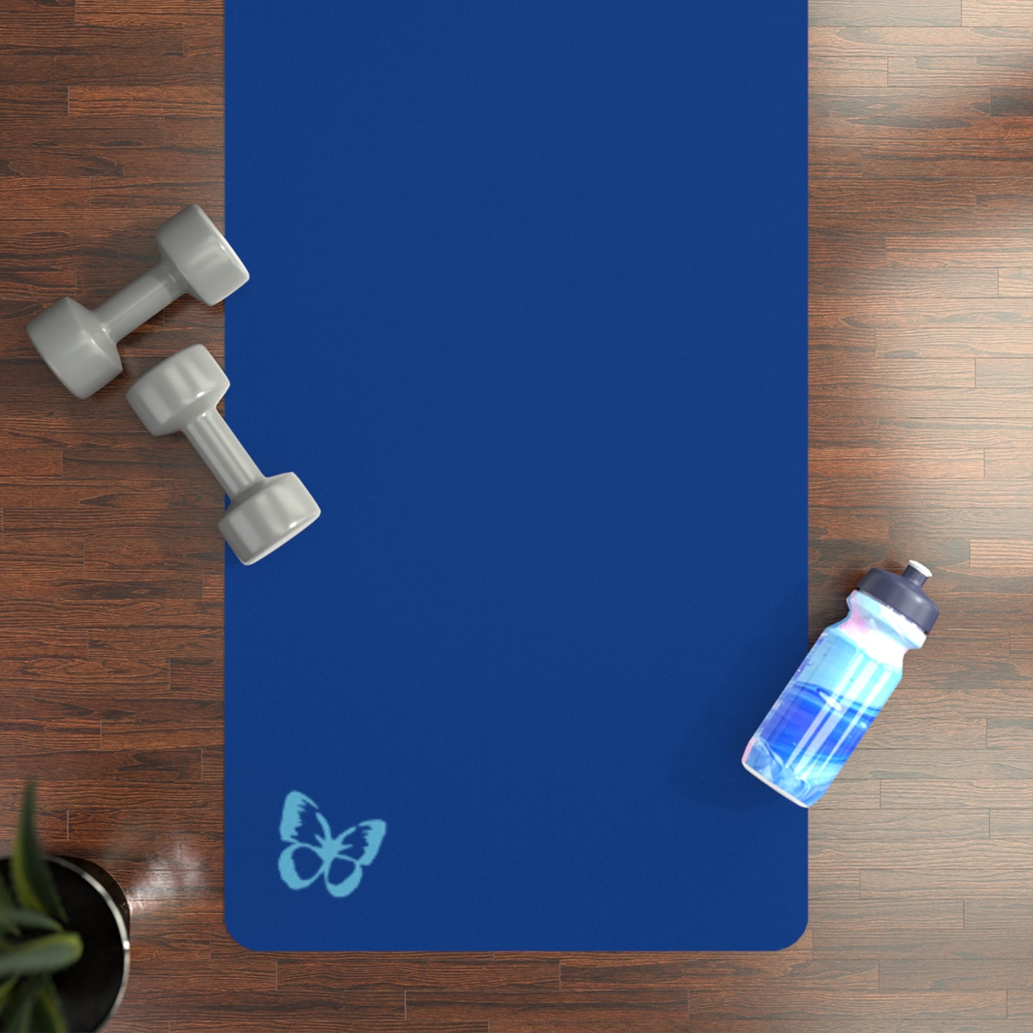 Recharge the Soul Rubber Yoga Mat — Non‑Slip Blue Mat with Butterfly Accent