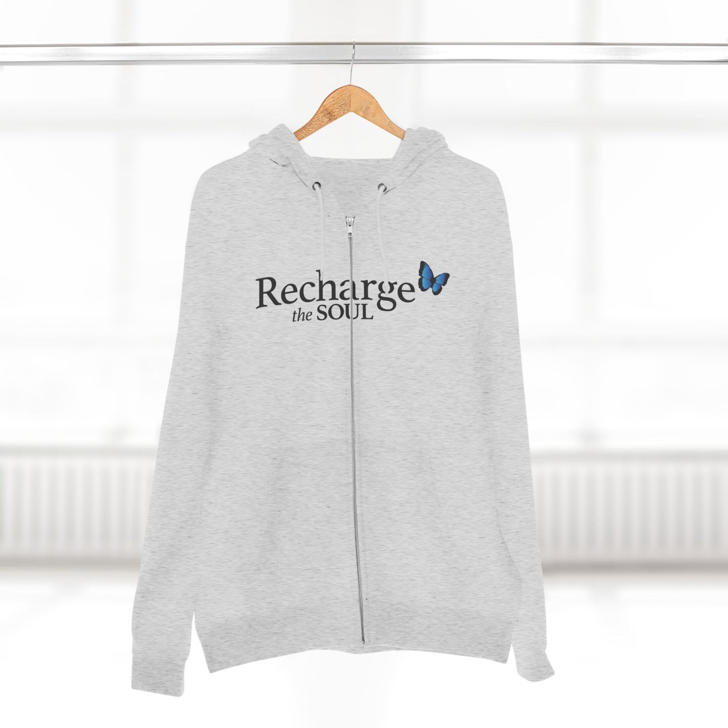 Zip Hoodie — "Recharge the Soul" Inspirational Butterfly Zip-Up