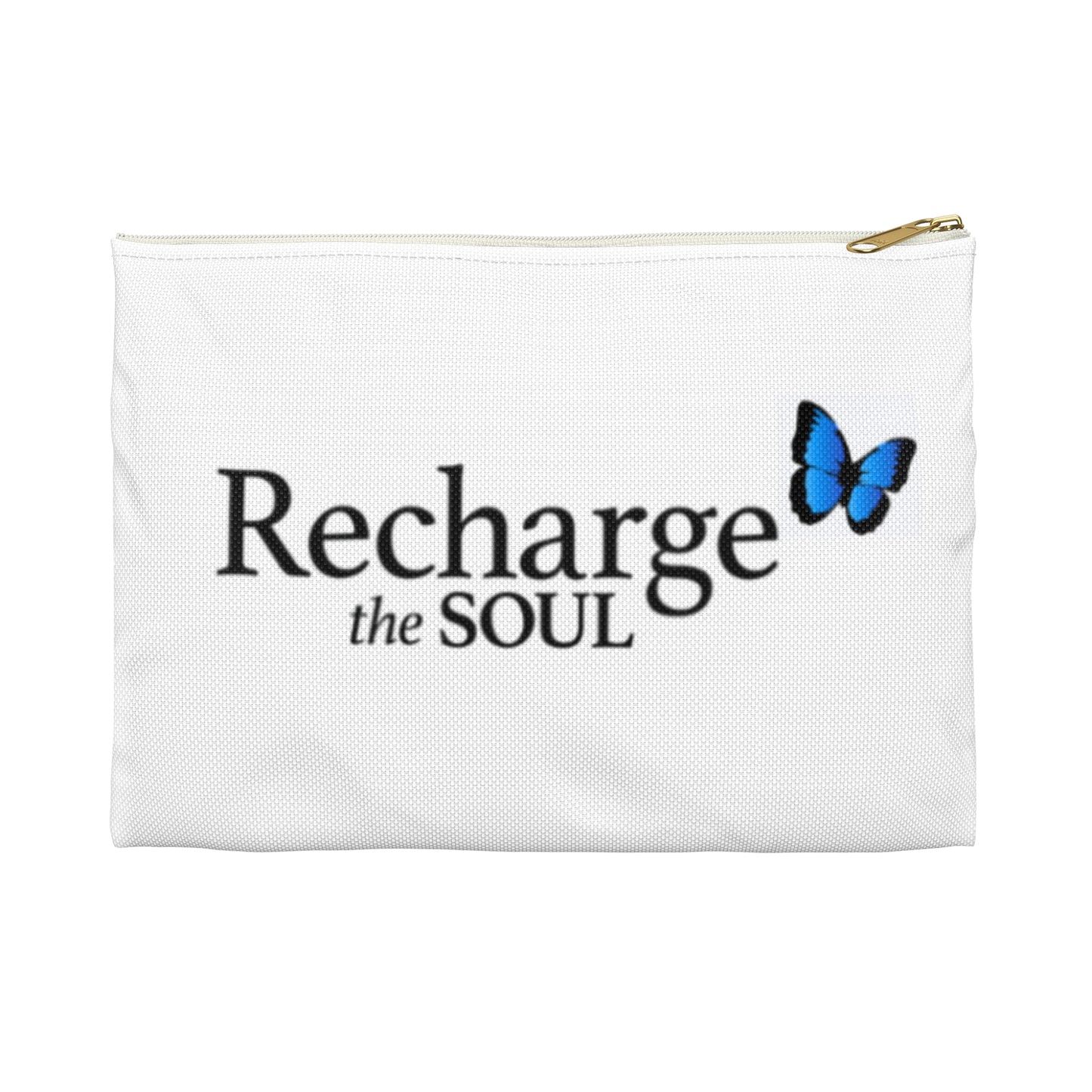 Accessory Pouch — "Recharge the Soul" Butterfly Travel Makeup & Tech Organizer