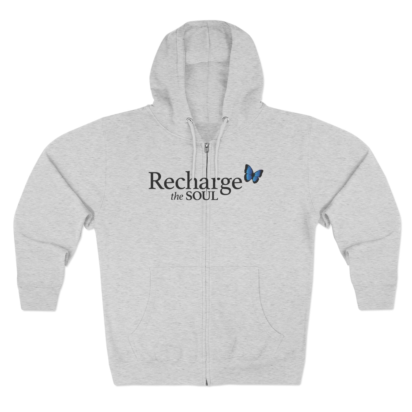 Zip Hoodie — "Recharge the Soul" Inspirational Butterfly Zip-Up