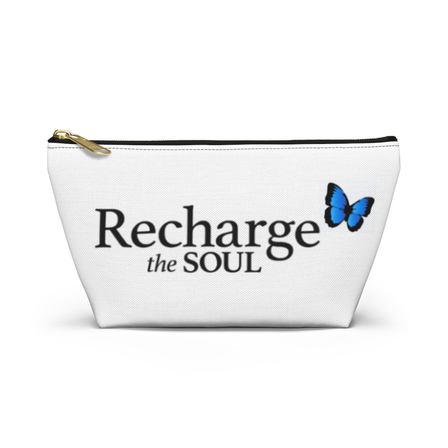 Accessory Pouch — "Recharge the Soul" Travel Makeup Bag with Blue Butterfly