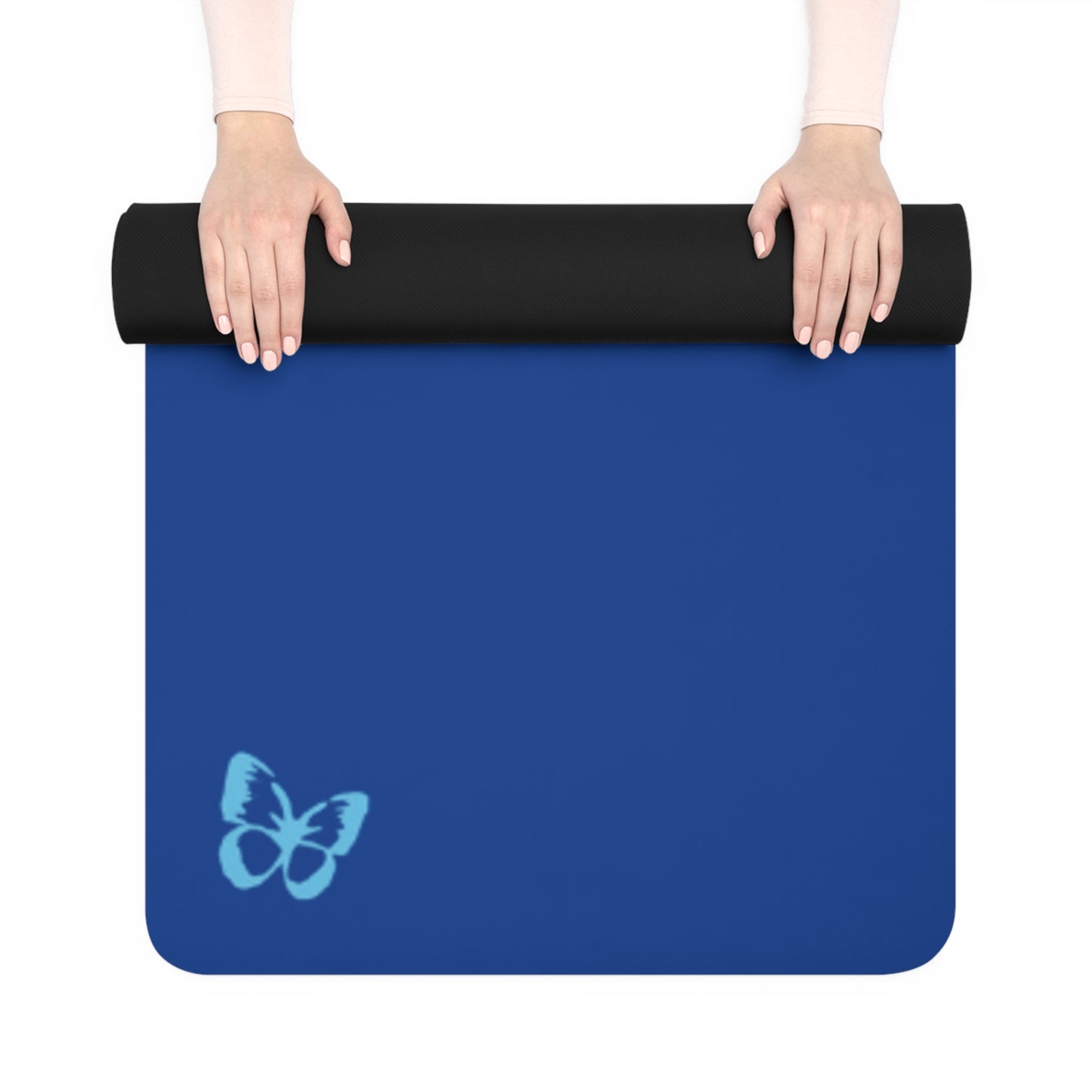 Recharge the Soul Rubber Yoga Mat — Non‑Slip Blue Mat with Butterfly Accent