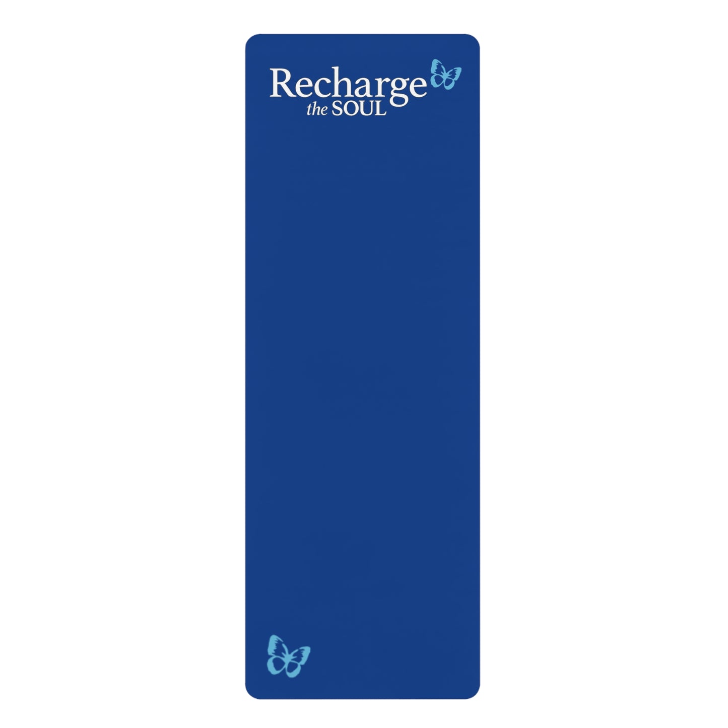 Recharge the Soul Rubber Yoga Mat — Non‑Slip Blue Mat with Butterfly Accent