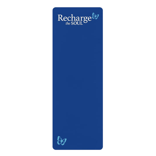 Recharge the Soul Rubber Yoga Mat — Non‑Slip Blue Mat with Butterfly Accent