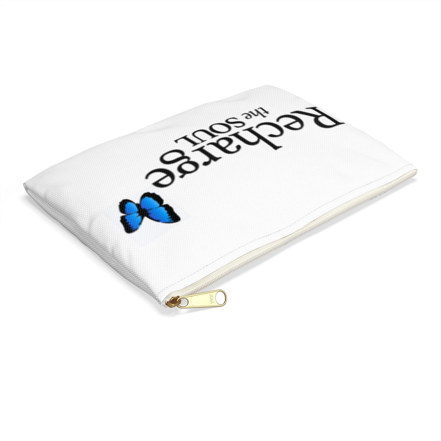 Accessory Pouch — "Recharge the Soul" Inspirational Zipper Pouch with Blue Butterfly