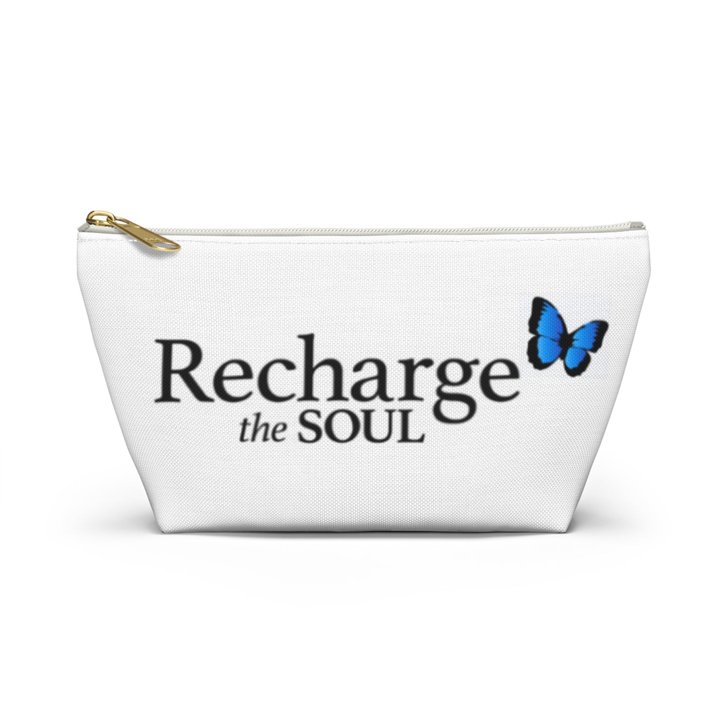 Accessory Pouch — "Recharge the Soul" Travel Makeup Bag with Blue Butterfly