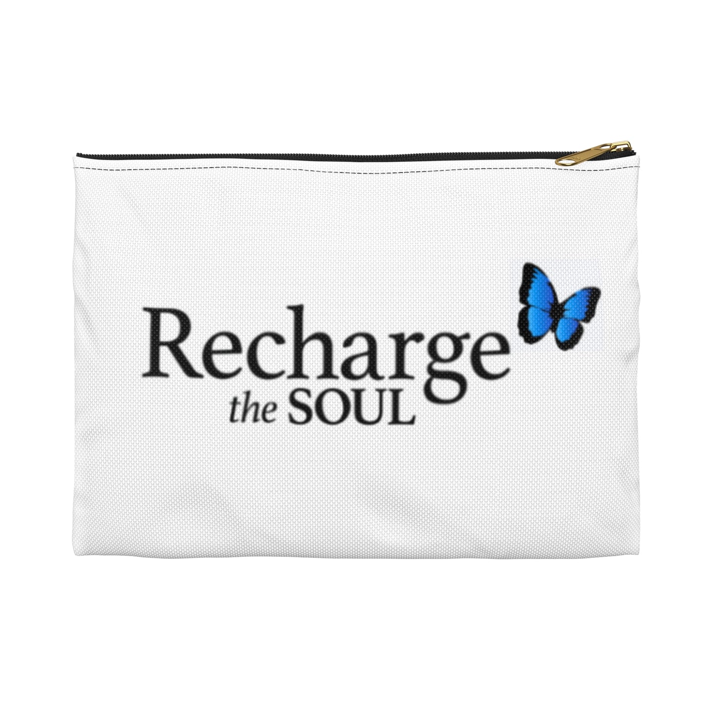 Accessory Pouch — "Recharge the Soul" Butterfly Travel Makeup & Tech Organizer